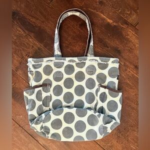 Thirty-one 31 Retro Metro Gray Mod Dots Tote Purse Farmers Market Bucket Bag